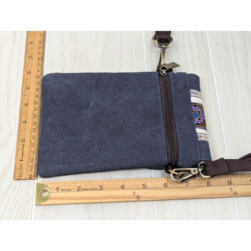 Crossbody Wristlet Phone Bag Blue Boho Geometric Flower Embroidered Flap - Picture 2 of 8